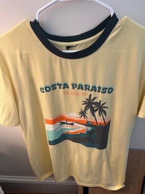Yellow Costa Paraiso Graphic Ringer Tee with Black Trim